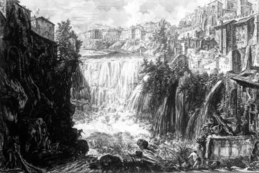 Vy över vattenfallet i Tivoli, från serien "Views of Rome", c.1760